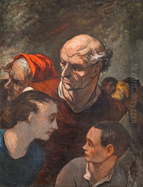 On The Barricades (Family On The Barricades) Oil Painting by Honore Daumier