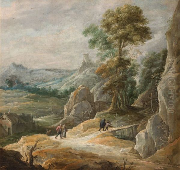 Rocky Landscape with Pilgrims Oil Painting by David Teniers the Younger