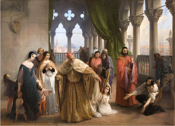 L'ultimo abboccamento di Jacopo Foscari con la propria famiglia (I due Foscari) Oil Painting by Francesco Hayez