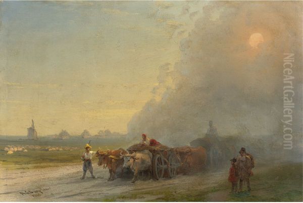 Ox-carts in the Ukrainian steppe Oil Painting by Ivan Aivazovsky