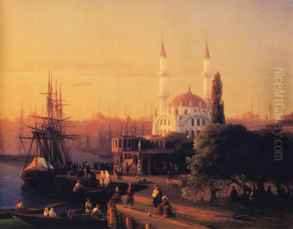 Panorama of Constantinopole (detail) Oil Painting by Ivan Aivazovsky