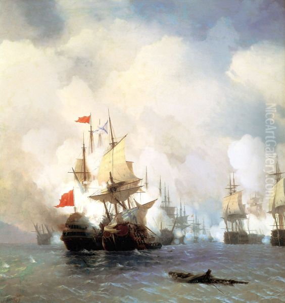 Battle of Chios on 24 June, 1770 Oil Painting by Ivan Aivazovsky