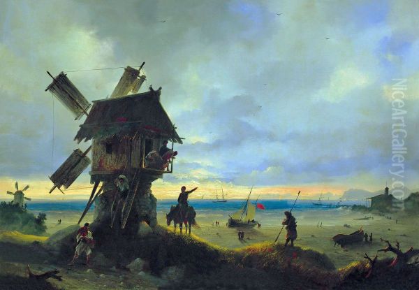 Windmill by the Sea Oil Painting by Ivan Aivazovsky