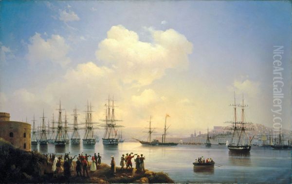 The Russian Squadron on the Sebastopol Roads Oil Painting by Ivan Aivazovsky