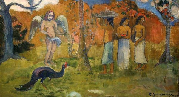 Groupe avec un ange Oil Painting by Paul Gauguin