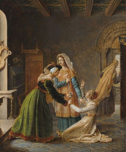 Queen Eleanor and Rosamund Clifford Oil Painting by Marie-Philippe Coupin de la Couperie