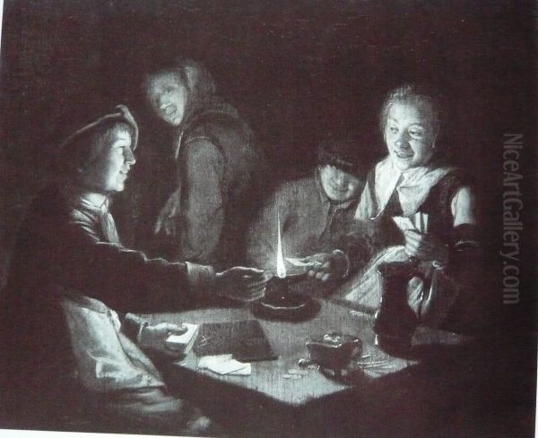 Card players by lamplight Oil Painting by Judith Leyster