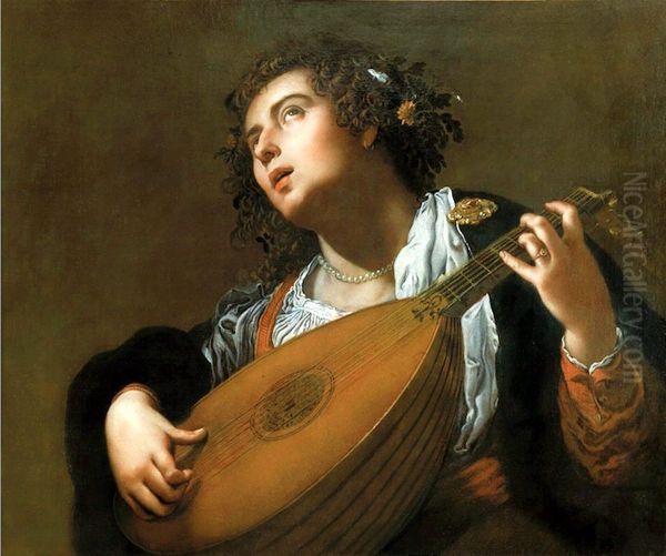 Woman Playing a Lute Oil Painting by Artemisia Gentileschi