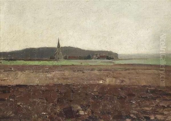 Landscape With Church And Acre. Oil/canvas/carboard, Signed, Verso Inscribed Oil Painting by Bernhard Buttersack