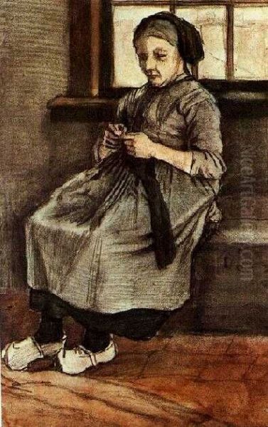 Woman Mending Stockings Oil Painting by Vincent Van Gogh