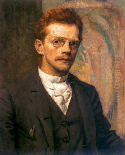 Self portrait Oil Painting by Jozef Mehoffer