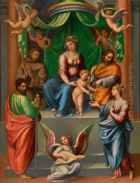 THE MADONNA AND CHILD ENTHRONED, WITH SAINT PAUL, SAINT FRANCIS OF ASSISI, SAINT JOSEPH AND MARY MAGDALEN Oil Painting by unknown