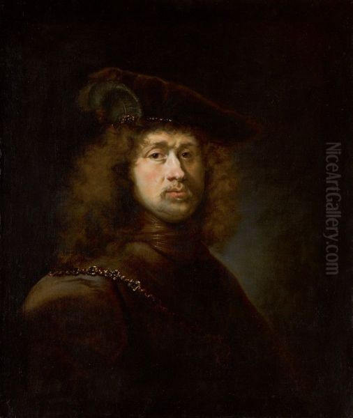 PORTRAIT OF A GENTLEMAN, BUST-LENGTH, WEARING A FEATHERED BERET Oil Painting by unknown