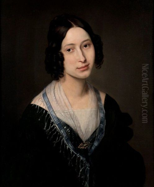 Portrait of a young lady (Carolina Zucchi?) Oil Painting by Francesco Hayez