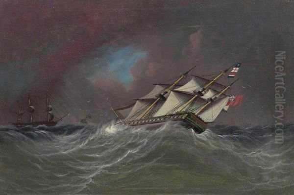 Caught In A Gale Oil Painting by James E. Buttersworth