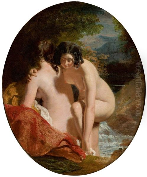 TWO FEMALE BATHERS Oil Painting by unknown