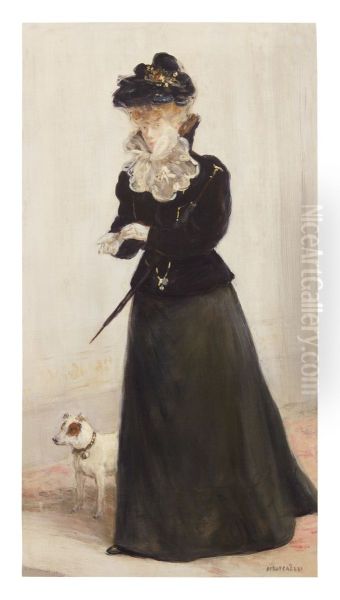 ELEGANTE AU CHIEN Oil Painting by unknown