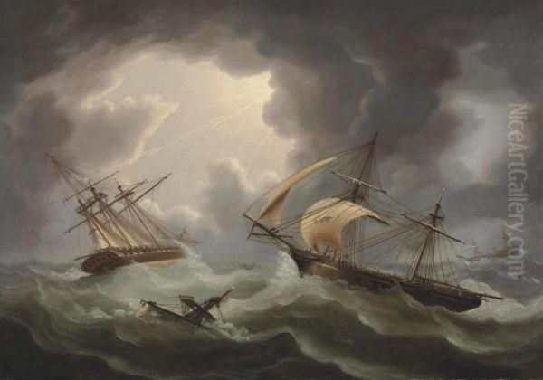 Loss Of H.m.s.'s Blenheim And Java In A Hurricane Off Rodriguez Oil Painting by Thomas Buttersworth