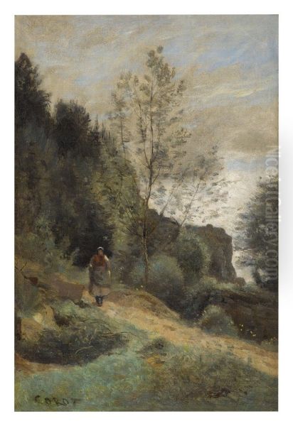 PAYSANNE SUR UN CHEMIN Oil Painting by unknown