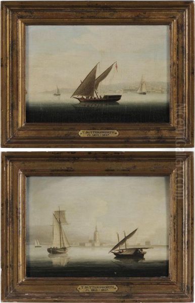 Pair Harbor Scenes Oil Painting by Thomas Buttersworth