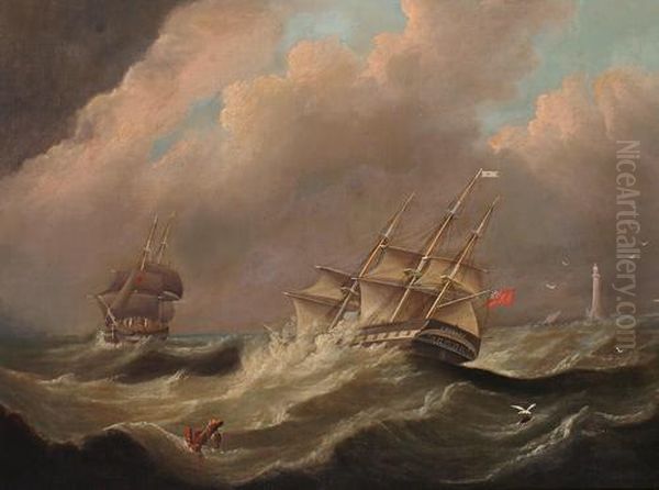 The Brig 'england', In A Heavy Swell Oil Painting by Thomas Buttersworth