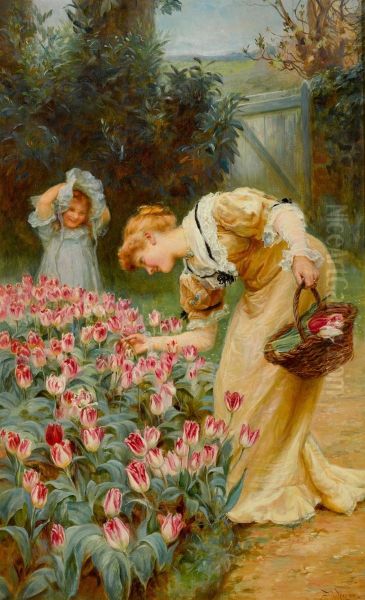 PICKING TULIPS Oil Painting by unknown