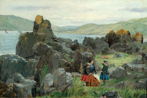 Anne, Nelly and Tom, the children of David McBeath of Nunlands near Ayrton, Berwickshire Oil Painting by Samuel Bough