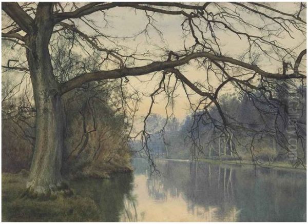 A great tree on a riverbank , 1892 Oil Painting by William Fraser Garden