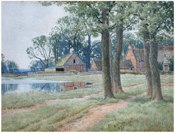 Red brick farmhouse and barns on the Ouse , 1897 Oil Painting by William Fraser Garden