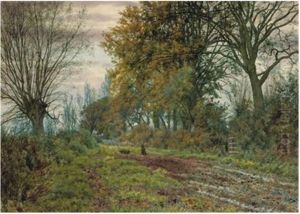 Rabbits on a country path , 1883 Oil Painting by William Fraser Garden