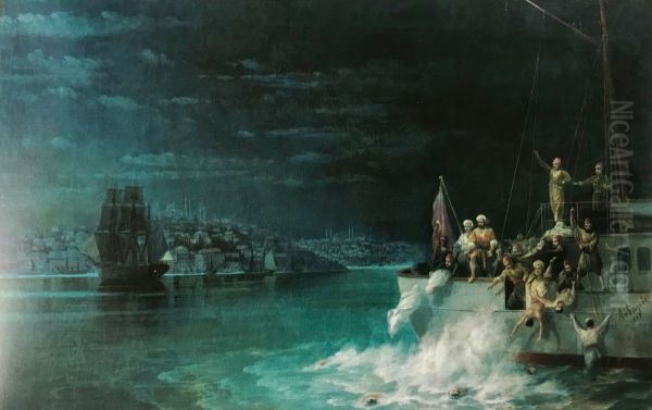 Night. The Tragedy at the Sea of Marmara Oil Painting by Ivan Aivazovsky