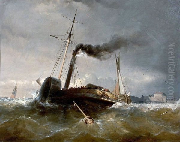 Steamboat at Le Havre Oil Painting by Eugene Le Poittevin