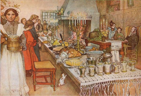 Christmas Eve Oil Painting by Carl Larsson