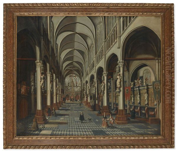 Interieur d'eglise anime de personnages Oil Painting by unknown