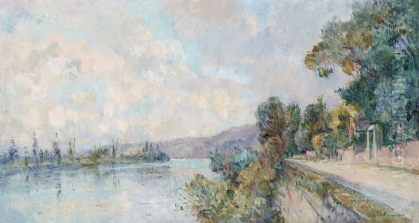 La Seine et les coteaux de Dieppedalle, vue prise de Croisset, pres Rouen Oil Painting by unknown