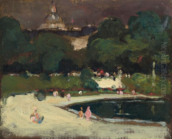 Luxembourg Gardens, Stormy Sky Oil Painting by unknown