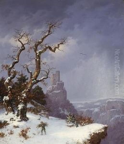 Die Burgruine Reusenstein In Der Schwabischen Alb Oil Painting by Peter Jakob Buttgen