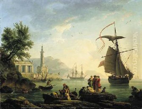 View of Harbor Oil Painting by Adrien Manglard