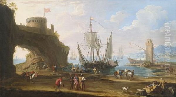 arch harbour Oil Painting by Adrien Manglard