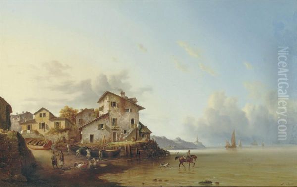 A Coastal Town In Summer Oil Painting by Lorenzo Butti