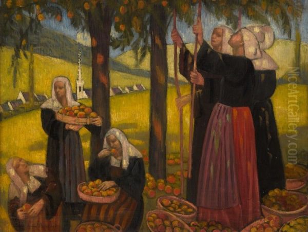 LES GAULEUSES DE POMMES Oil Painting by unknown