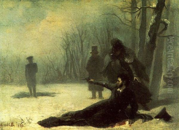 Duel of Alexander Pushkin and Georges d'Anthes Oil Painting by Adrian Volkov