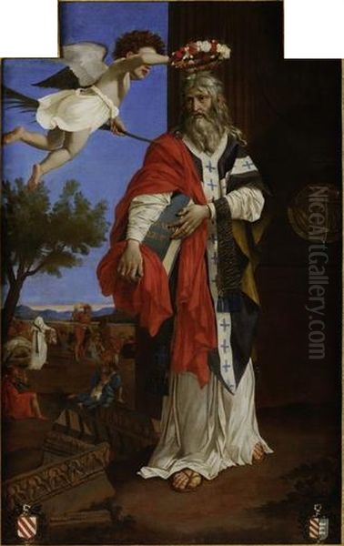 Saint Denis l'Areopagite couronne par un ange Oil Painting by Nicolas Poussin