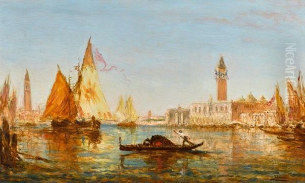 Venise, gondole et voiliers devant le Palais des doges et San Giorgio Maggiore Oil Painting by unknown