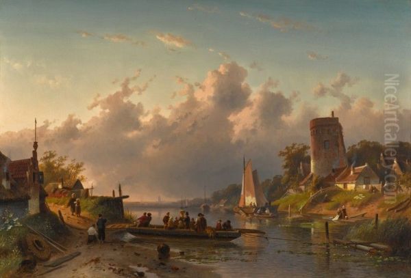 Evening at the Riverbank Oil Painting by unknown