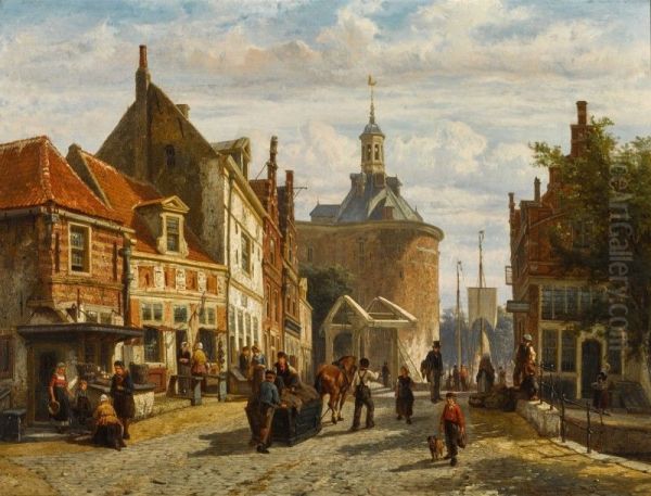 The Zuiderspui with the Drommedaris, Enkhuizen Oil Painting by unknown