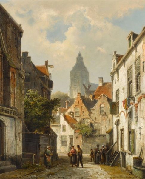 Dutch Street Scene Oil Painting by unknown