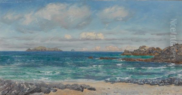 Newtrain Bay and Gull Island, Cornwall Oil Painting by John Brett