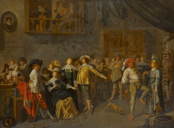 An elegant company merrymaking in an interior Oil Painting by Jan Miense Molenaer