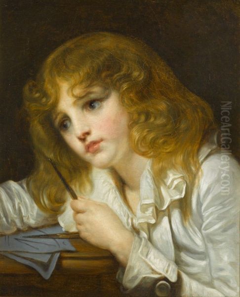 'Le Petit Mathematicien' Oil Painting by Jean-Baptiste Greuze